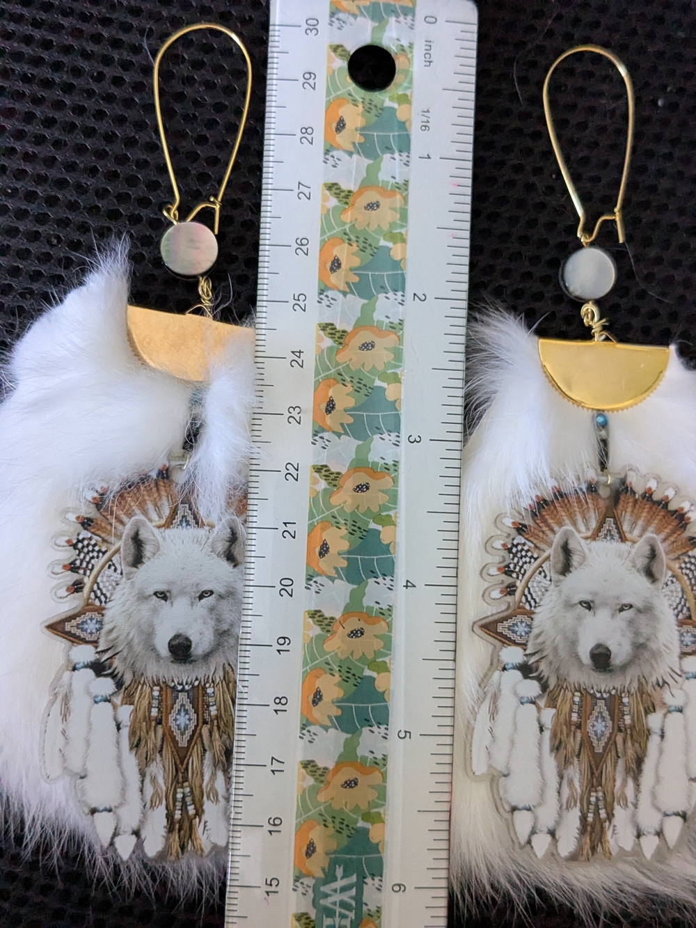 White Wolf Feathered Statement Earrings - Picture 5 of 6